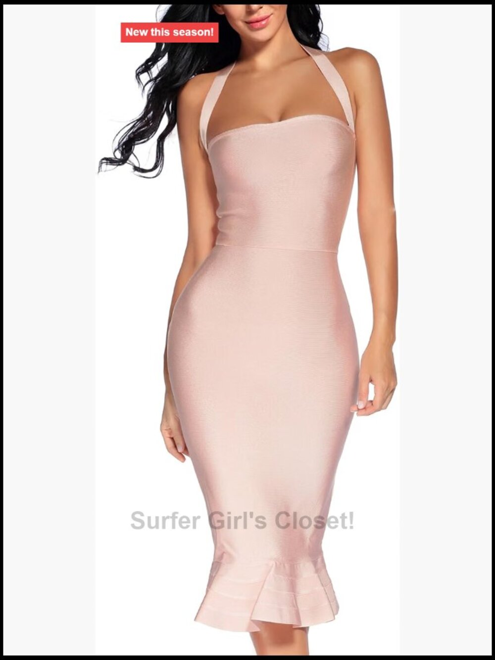 Women's V-Neck Halter Fishtail Bandage Bodycon Party Dress